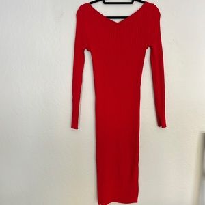 H&M red ribbed body con dress Medium EUC